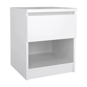 Dross nachtkastje, Lage ladekast, Nachtkastje, Bedplank, 40×40 h50 cm, Glanzend wit