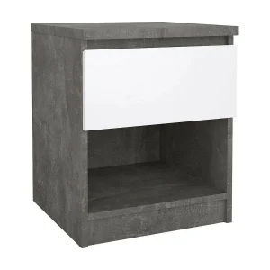 Dross nachtkastje, Lage ladekast, Nachtkastje, Bedplank, 40×40 h50 cm, Cement en Wit