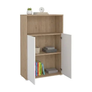 Dtass boekenkast, Kantoorplank, Boekenkast, Bibliotheek, 80×34 h124 cm, Eiken en Wit Dtass boekenkast, Kantoorplank, Boekenkast, Bibliotheek, 80×34 h124 cm, Eiken en Wit