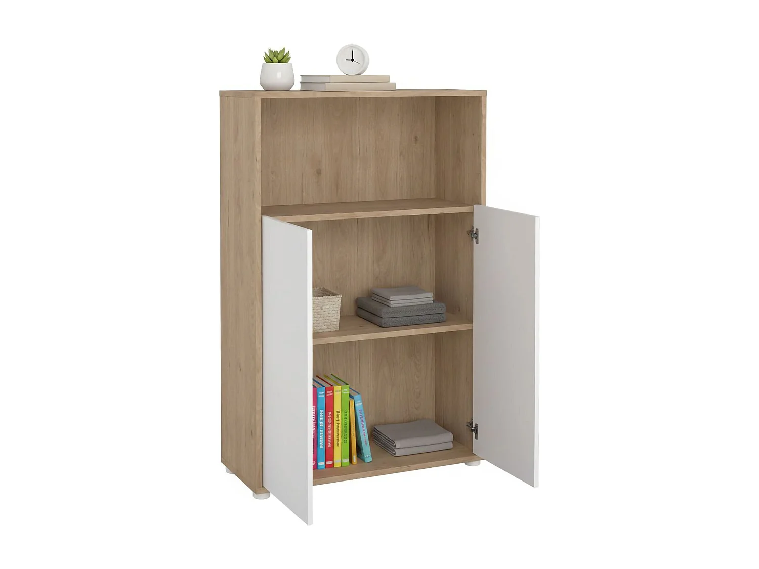 Dtass boekenkast, Kantoorplank, Boekenkast, Bibliotheek, 80x34 h124 cm, Eiken en Wit