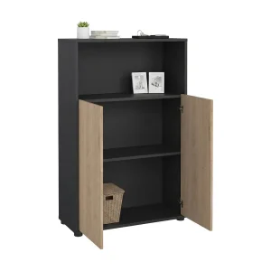 Dtass boekenkast, Kantoorplank, Boekenkast, Bibliotheek, 80×34 h124 cm, Eiken en Grijs Dtass boekenkast, Kantoorplank, Boekenkast, Bibliotheek, 80×34 h124 cm, Eiken en Grijs