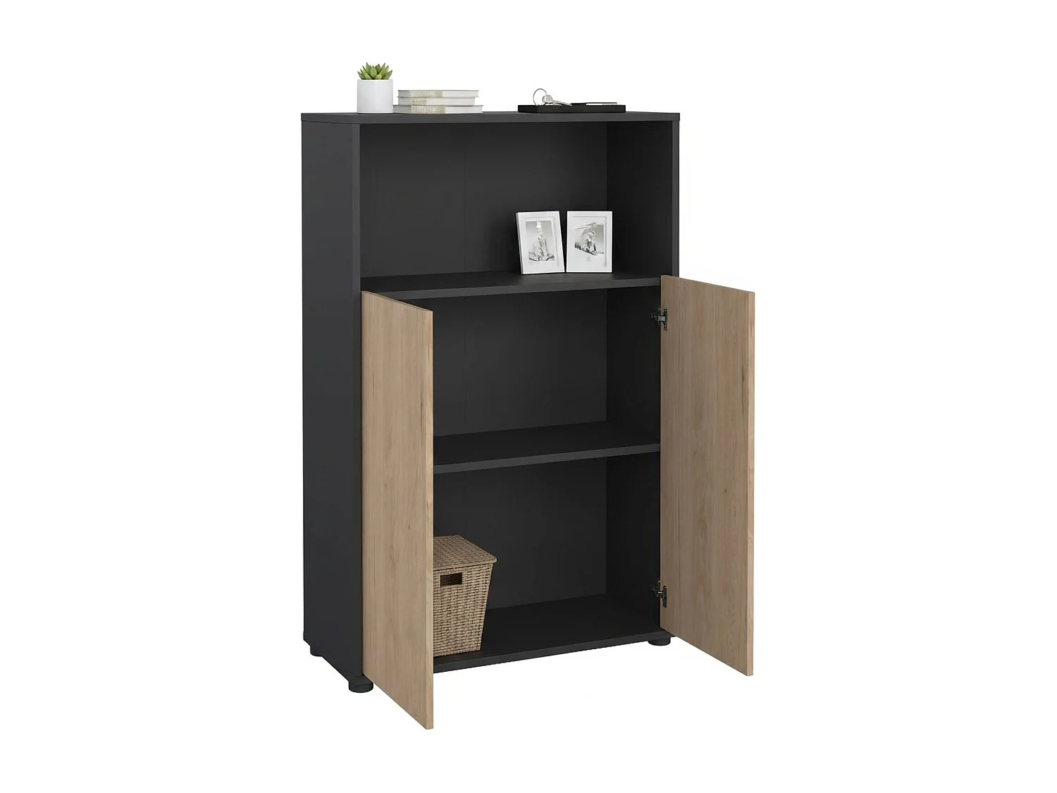 Dtass boekenkast, Kantoorplank, Boekenkast, Bibliotheek, 80x34 h124 cm, Eiken en Grijs