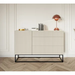 Eendeurs ladekast – 140 cm – greige met zwarte poten – VELDIO