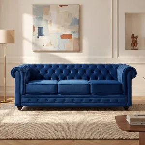 Driezitsbank CHESTERFIELD – fluweel – konings blauw