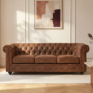 Driezitsbank CHESTERFIELD van microvezel met vintage look