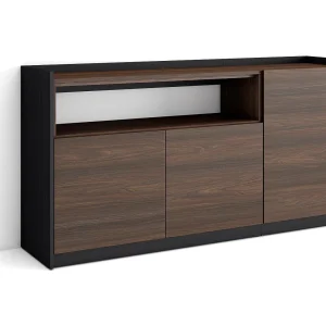Dressoir, Opbergkast, 156x80x37 cm, 3 Deuren, Woonkamer, hal, Donkere eik en Zwart