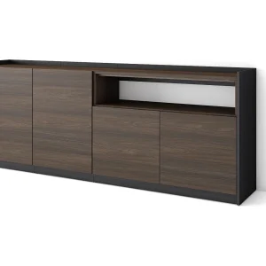 Dressoir, Opbergkast, 207x80x37 cm, 4 Deuren, Woonkamer, hal, Donkere eik en Zwart Dressoir, Opbergkast, 207x80x37 cm, 4 Deuren, Woonkamer, hal, Donkere eik en Zwart