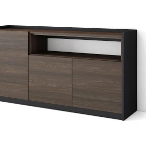 Dressoir, Opbergkast, 156x80x37 cm, 3 Deuren, Woonkamer, hal, Donkere eik en Zwart
