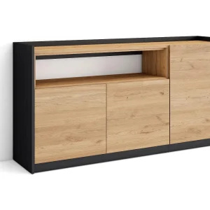 Dressoir, Opbergkast, 156x80x37 cm, 3 Deuren, Woonkamer, hal, Eiken/Zwart