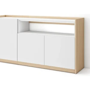 Dressoir, Opbergkast, 156x80x37 cm, 3 Deuren, Woonkamer, hal, Wit en Eiken soft