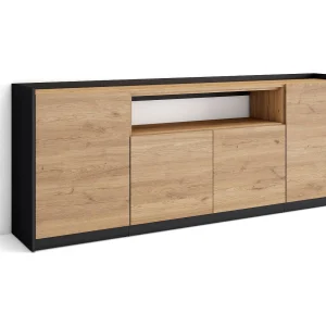 Dressoir, Opbergkast, 207x80x37 cm, 4 Deuren, Woonkamer, hal, Eiken/Zwart Dressoir, Opbergkast, 207x80x37 cm, 4 Deuren, Woonkamer, hal, Eiken/Zwart