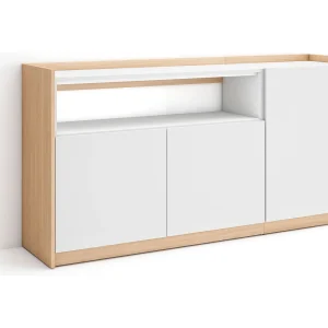 Dressoir, Opbergkast, 156x80x37 cm, 3 Deuren, Woonkamer, hal, Wit en Eiken soft
