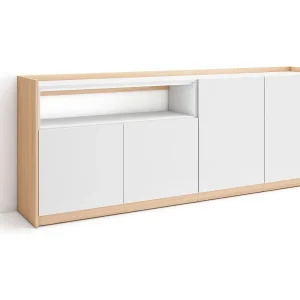 Dressoir, Opbergkast, 207x80x37 cm, 4 Deuren, Woonkamer, hal, Wit en Eiken soft Dressoir, Opbergkast, 207x80x37 cm, 4 Deuren, Woonkamer, hal, Wit en Eiken soft