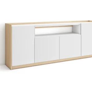 Dressoir, Opbergkast, 207x80x37 cm, 4 Deuren, Woonkamer, hal, Wit en Eiken soft Dressoir, Opbergkast, 207x80x37 cm, 4 Deuren, Woonkamer, hal, Wit en Eiken soft