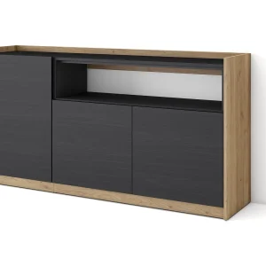 Dressoir, Opbergkast, 156x80x37 cm, 3 Deuren, Woonkamer, hal, Zwart/Eiken