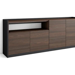 Dressoir, Opbergkast, 207x80x37 cm, 4 Deuren, Woonkamer, hal, Donkere eik en Zwart Dressoir, Opbergkast, 207x80x37 cm, 4 Deuren, Woonkamer, hal, Donkere eik en Zwart