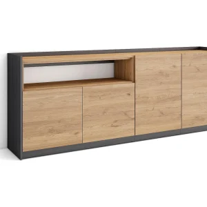 Dressoir, Opbergkast, 207x80x37 cm, 4 Deuren, Woonkamer, hal, Eiken/Zwart Dressoir, Opbergkast, 207x80x37 cm, 4 Deuren, Woonkamer, hal, Eiken/Zwart