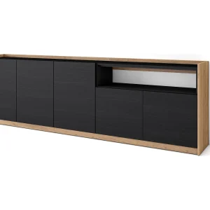 Dressoir, Opbergkast, 260x80x37 cm, 5 Deuren, Woonkamer, hal, Zwart/Eiken