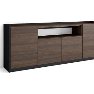 Dressoir, Opbergkast, 207x80x37 cm, 4 Deuren, Woonkamer, hal, Donkere eik en Zwart Dressoir, Opbergkast, 207x80x37 cm, 4 Deuren, Woonkamer, hal, Donkere eik en Zwart
