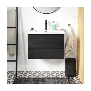 Enkele wastafelset 60cm met keramische bovenkant en zwarte kraan SORRENTO Enkele wastafelset 60cm met keramische bovenkant en zwarte kraan SORRENTO