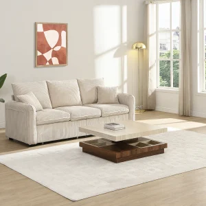 Salontafel – Draaibaar blad – MDF – Beige travertijn en donker naturel effect – FAUSTO Salontafel – Draaibaar blad – MDF – Beige travertijn en donker naturel effect – FAUSTO
