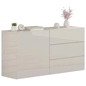 Enrico dressoir 40x110x35.2h cm Wit Glans 3 Laden, 1 deur. Scharnierend en schuifbaar, Made in Italy