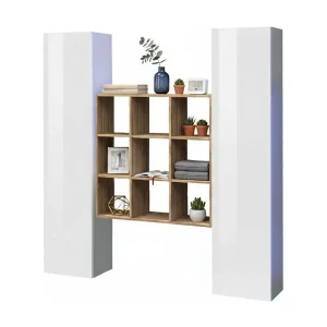 Dmora Dressoir Fausto 30x40x180h cm Wit Glanzend 16 Planken 19 Opbergvakken, Kast Met Draaideur Made in Italy Dmora Dressoir Fausto 30x40x180h cm Wit Glanzend 16 Planken 19 Opbergvakken, Kast Met Draaideur Made in Italy