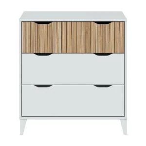 Dzof ladekast, Multifunctionele ladekast, Slaapkamerladekast, Kast met lades, 71×40 h76 cm, Wit en Eiken