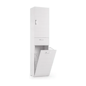 Dmora Multifunctionele Kast 2 Deuren Escolzia 32×195 cm Wit 2 Planken, Lade, Wasmand Made in Italy