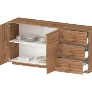 Geloofsoenheid DdaleSsi, Buffet in de woonkamer, Madia in de woonkamer met 2 deuren en 3 laden, 180x44h86 cm, Eiken Geloofsoenheid DdaleSsi, Buffet in de woonkamer, Madia in de woonkamer met 2 deuren en 3 laden, 180x44h86 cm, Eiken