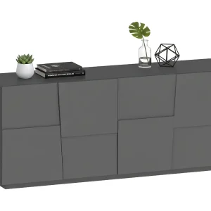 Dressoir Ddambrosi, Buffet in de woonkamer, Moderne woonkamer met 4 deuren, 200x44h86 cm, Antraciet Dressoir Ddambrosi, Buffet in de woonkamer, Moderne woonkamer met 4 deuren, 200x44h86 cm, Antraciet