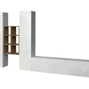 Dmora Wandmeubel Emiliano 30x320x180h cm Wit Glanzend 15 Planken Deuren en Klep, 18 Vakken Made in Italy Dmora Wandmeubel Emiliano 30x320x180h cm Wit Glanzend 15 Planken Deuren en Klep, 18 Vakken Made in Italy