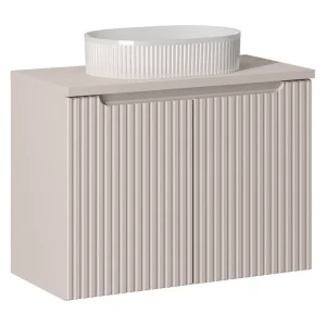 Ensemble VANO kasjmier mat 80cm: onderkast met kasten + bovenblad voor wastafel + opbouw wastafel met groeven wit