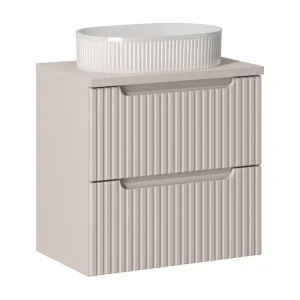 Ensemble VANO cachemire 60cm: meubel onder wastafel met lades + plan voor wastafel + opbouwwastafel met gegroefde witteCE