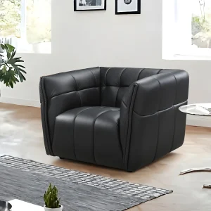 Zwarte buffellederen fauteuil DUGORI