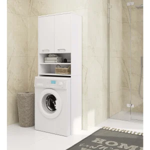 FIN Badkamer Kast voor boven de Wasmachine – Staande Witte Opbergkast met 2 Deuren en 4 Planken – Hoogte 180cm, Breedte 64cm – Zelfmontage Makkelijk – ABS Randen, Mat Wit Front – Duurzaam Gelamineerd FIN Badkamer Kast voor boven de Wasmachine – Staande Witte Opbergkast met 2 Deuren en 4 Planken – Hoogte 180cm, Breedte 64cm – Zelfmontage Makkelijk – ABS Randen, Mat Wit Front – Duurzaam Gelamineerd
