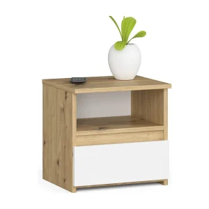 Eiken Nachtkastje met Lade – 40x40x35 cm – Wit & Artisan – Zelfmontage – Mat Afwerking Eiken Nachtkastje met Lade – 40x40x35 cm – Wit & Artisan – Zelfmontage – Mat Afwerking