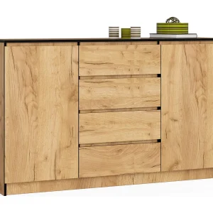 Ladekast K160 met 4 Lades en 2 Deuren / AKORD Furniture Factory / Craft Eik / 160 x 99 x 40 cm Ladekast K160 met 4 Lades en 2 Deuren / AKORD Furniture Factory / Craft Eik / 160 x 99 x 40 cm