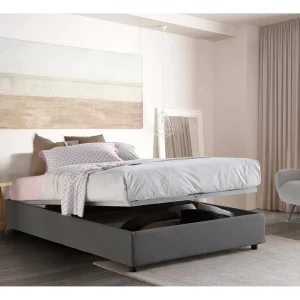 Talamo Italia Tweepersoonsbed Elisa Grijs, Afneembare Hoes & Opslag, Matrassenmaat 160×190 cm Made in Italy