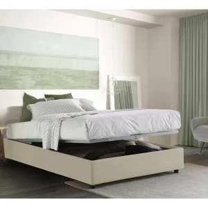 Italia Talamo Tweepersoonsbed Elisa Beige Afneembare Bekleding Opslag, Matrasmaat 160×190 cm Made in Italy