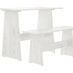 Eettafel met bankje REINE massief grenenhout wit