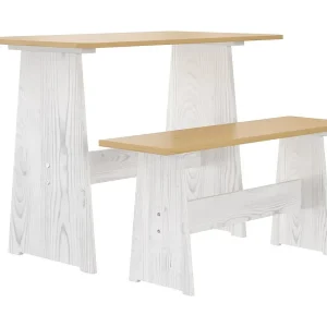 Eettafel met bankje REINE massief grenenhout honingbruin en wit