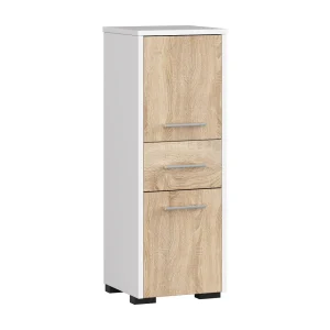 FIN Badkamerkast Kolomkast 30cm 2D 1Laden Wit/Sonoma 85cm Wis-Stand Meubel FIN Badkamerkast Kolomkast 30cm 2D 1Laden Wit/Sonoma 85cm Wis-Stand Meubel