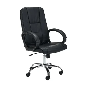 Ergonomische Bureaustoel in Zwart Kunstleer – OCF-30 Model met Verstelbare Hoogte, Chroom Stalen Basis en Nylon Wielen – Maximum Belasting 130 kg Ergonomische Bureaustoel in Zwart Kunstleer – OCF-30 Model met Verstelbare Hoogte, Chroom Stalen Basis en Nylon Wielen – Maximum Belasting 130 kg