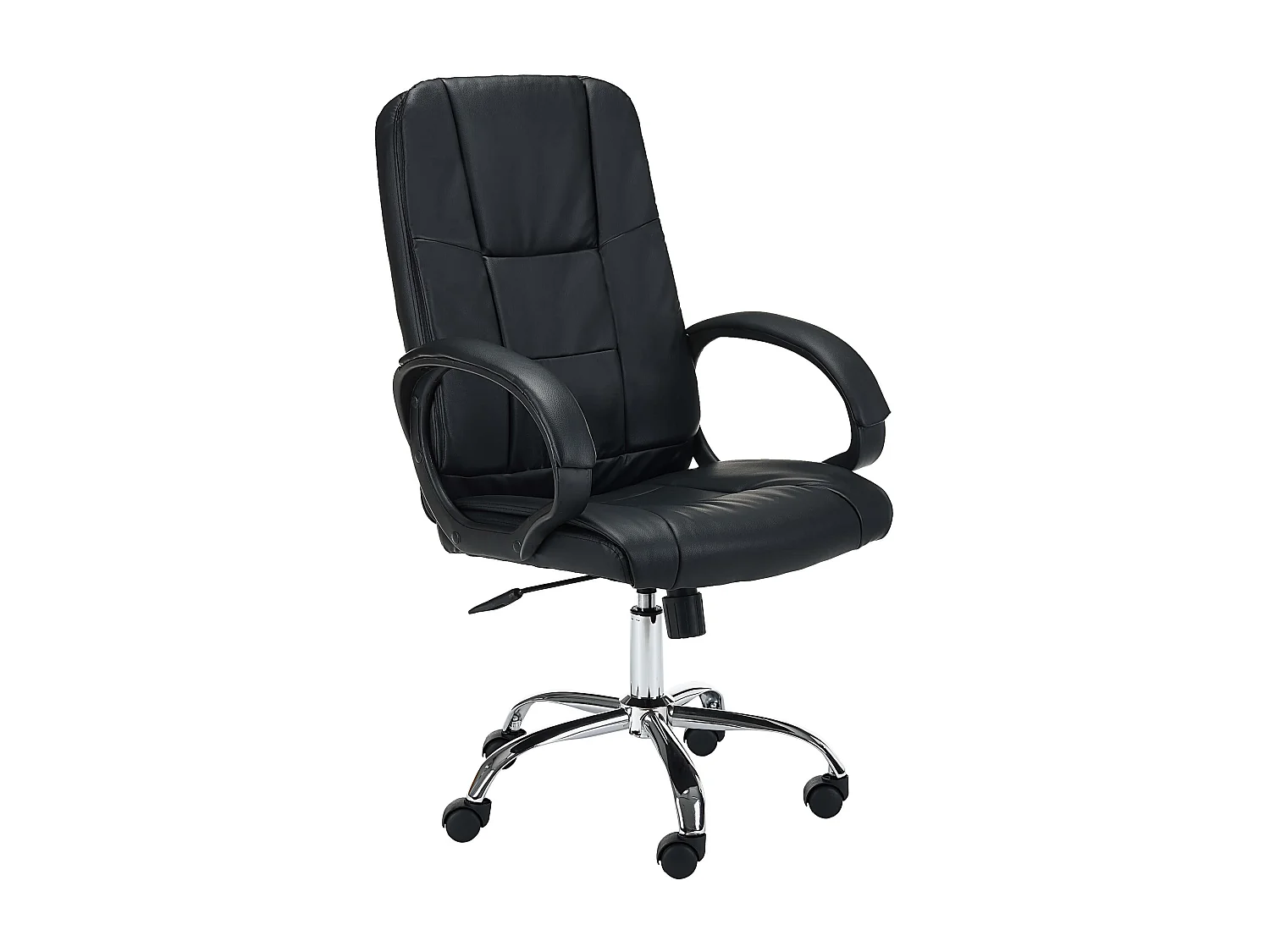 Ergonomische Bureaustoel in Zwart Kunstleer - OCF-30 Model met Verstelbare Hoogte, Chroom Stalen Basis en Nylon Wielen - Maximum Belasting 130 kg