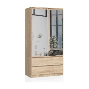 Draaideurkast Met Spiegel 2D 2L 90 cm Eiken Sonoma – Stijlvolle Opbergoplossing Met 4 Planken en 2 Laden – Zelfmontage Draaideurkast Met Spiegel 2D 2L 90 cm Eiken Sonoma – Stijlvolle Opbergoplossing Met 4 Planken en 2 Laden – Zelfmontage