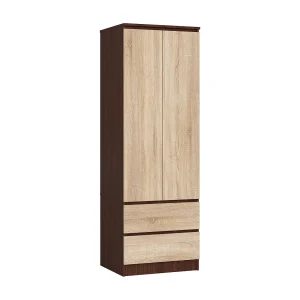 Garderobekast STAR S 60 cm met 2 Deuren en 2 Laden in Wenge/Dąb Sonoma Afwerking Garderobekast STAR S 60 cm met 2 Deuren en 2 Laden in Wenge/Dąb Sonoma Afwerking