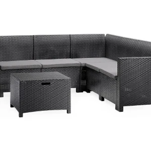 Dmora set Zithoek voor Buiten Eris Antraciet 5 Zitplaatsen Waterdicht, Outdoor Lounge met Tafel Made in Italy Dmora set Zithoek voor Buiten Eris Antraciet 5 Zitplaatsen Waterdicht, Outdoor Lounge met Tafel Made in Italy