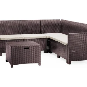 Dmora tuinset Eris Bruin 5-zits Stootvast Waterdicht, Buitenlounge met Tafel Gemaakt in Italië Dmora tuinset Eris Bruin 5-zits Stootvast Waterdicht, Buitenlounge met Tafel Gemaakt in Italië
