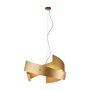 Suspension Elisa fer blanc, découpe laser, déco or antique, câble acier réglable, 3 lumières d.57 cm